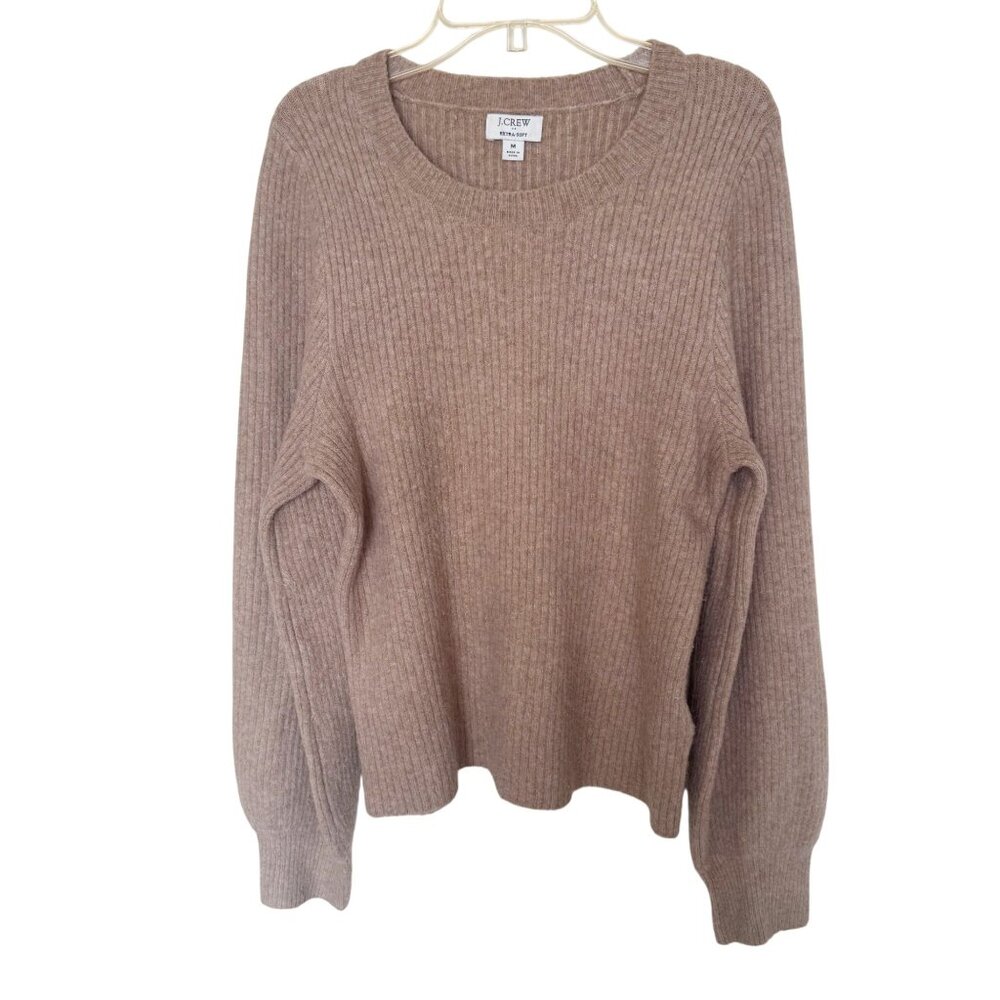 J. Crew Extra-Soft Ribbed Knit Sweater Womens Size M Beige Wool Blend